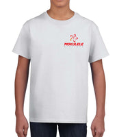 Mokulele Airlines stacked logo left chest youth t-shirt available in white, black and navy