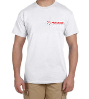 Mokulele Airlines long logo left chest t-shirt available in white, black and navy