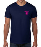 Mokulele Airlines breast cancer awareness logo on left chest t-shirt available in white, black and navy