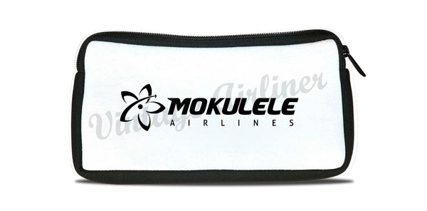 Mokulele Airlines long logo in black travel pouch