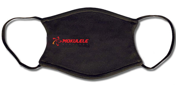 Mokulele Airlines long logo on a black face mask