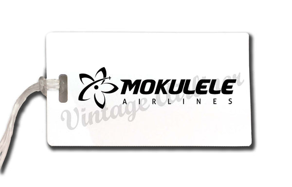 Mokulele long logo in black bag tag