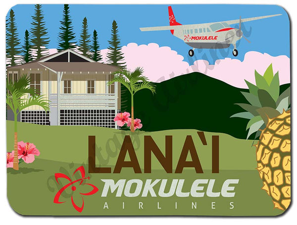Mokulele Airlines Cutting Board with illustration of Lana'i