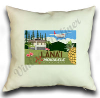 Mokulele Airlines illustration of Lana'i square pillow cover