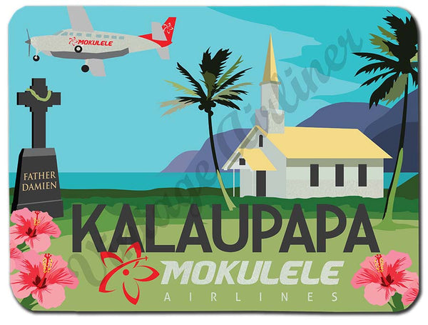 Mokulele Airlines Cutting Board with illustration of Kalaupapa