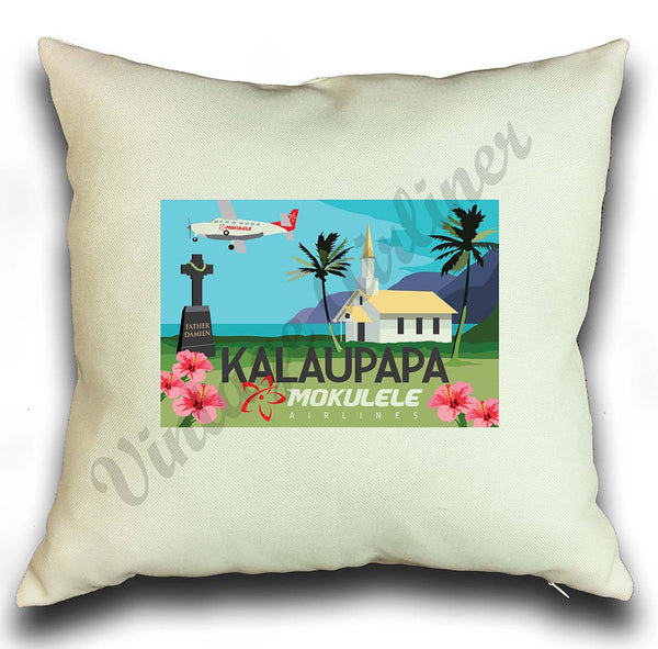 Mokulele Airlines illustration of Kalaupapa square pillow cover