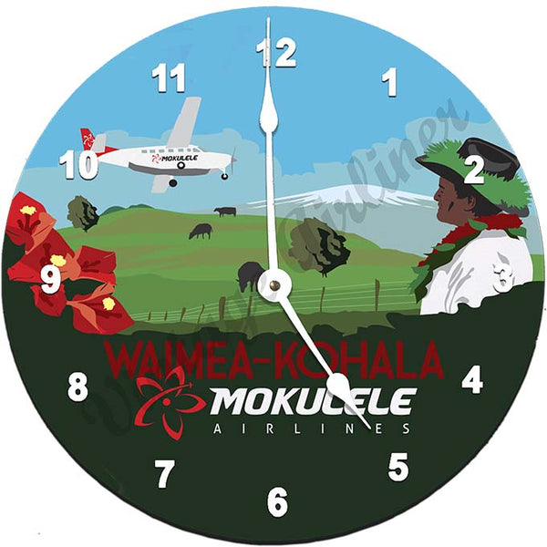 Mokulele Airlines Clock with illustration of Waimea-Kohala