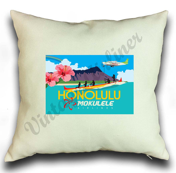 Mokulele Airlines illustration of Honolulu square pillow cover