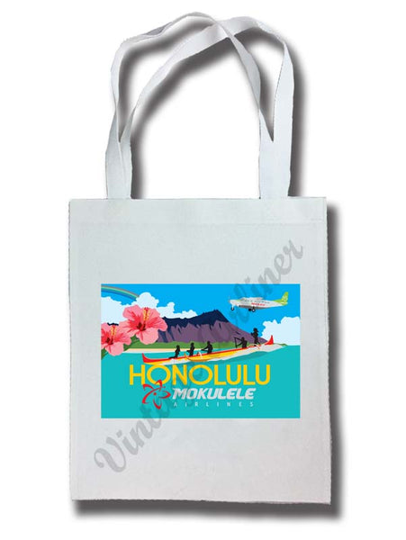Mokulele Airlines illustration of Honolulu tote bag