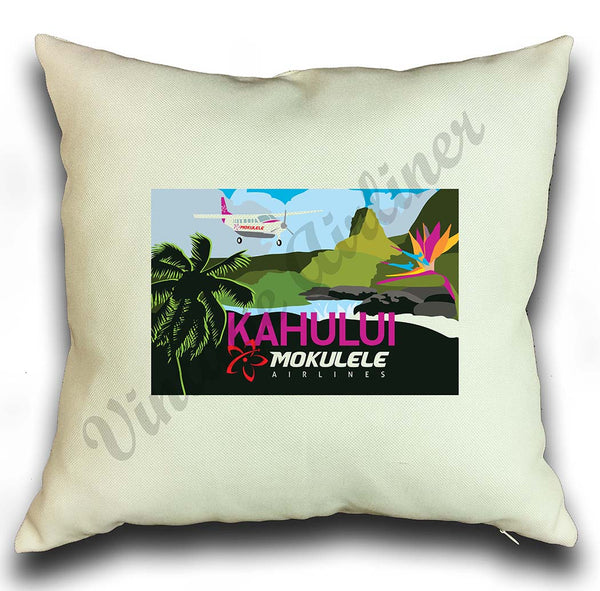 Mokulele Airlines illustration of Kahului square pillow cover