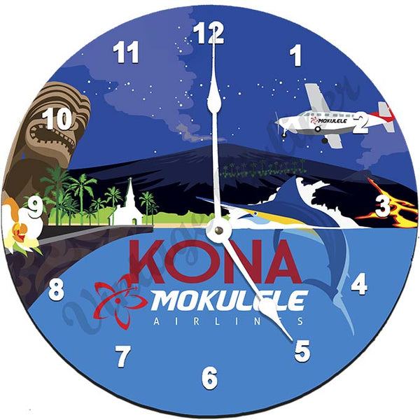 Mokulele Airlines Clock with illustration of Kona