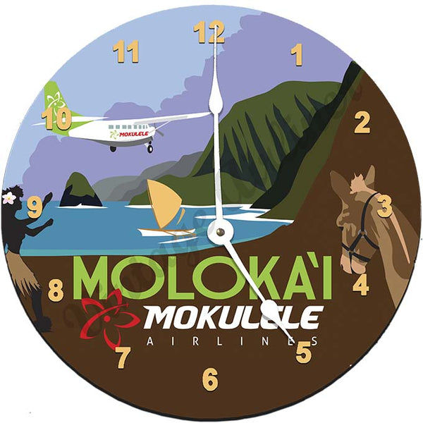 Mokulele Airlines Clock with illustration of Moloka'i