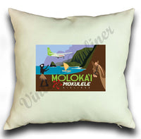 Mokulele Airlines illustration of Moloka'i square pillow cover