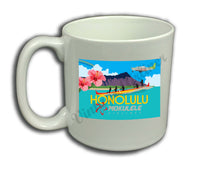 Mokulele Airlines' illustration of Honolulu coffee mug